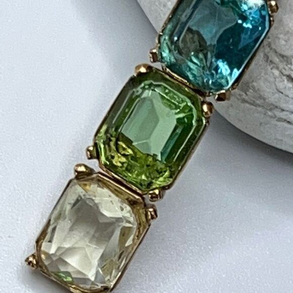 Oscar de la Renta  Opulent Drop Earrings Degrade Blue to Greens - Picture 9 of 13